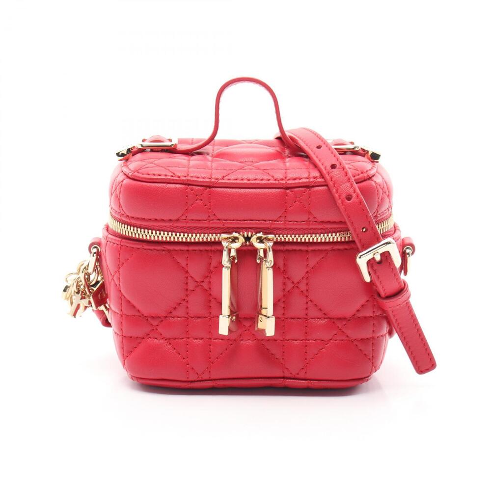 Dior Lady Vanity Cannage Handbag Leather Red
